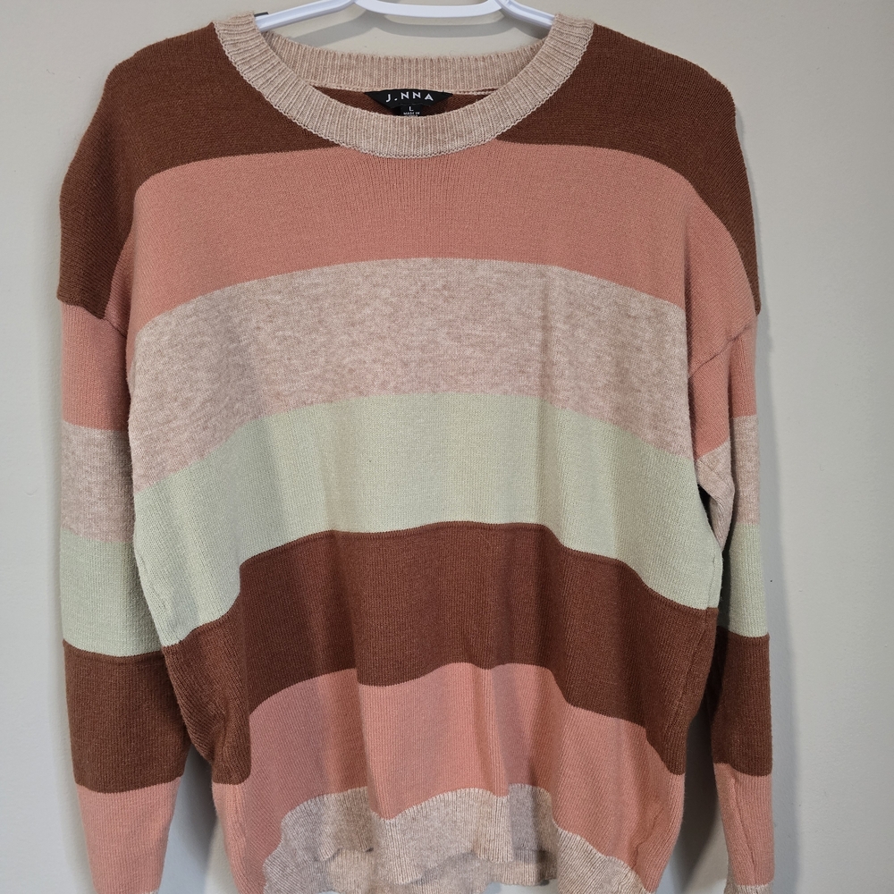 JINNA Pink & Brown Striped Crewneck Sweater